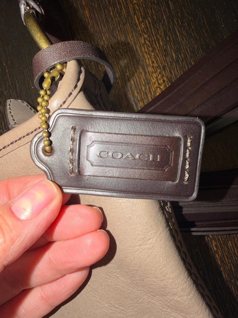 COACH Soft Taupe Leather Shoulder Bag with Braided Dark Brown Handle - Picture 3 of 16